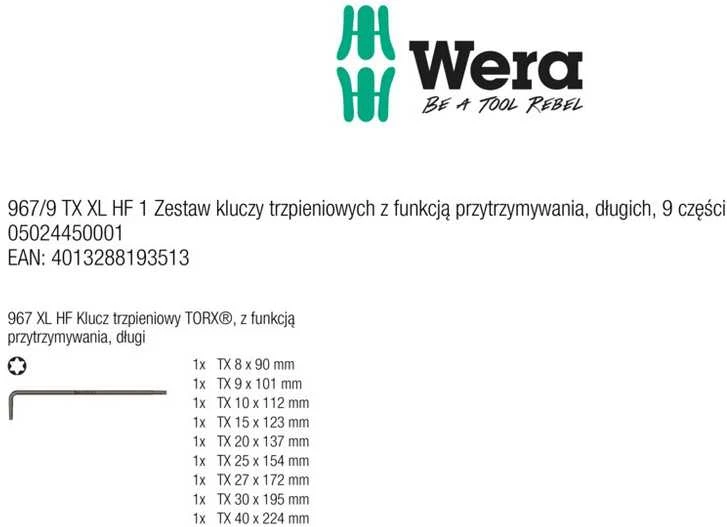 L-raktų komplektas TX8-40 XL Holding-Function, Wera