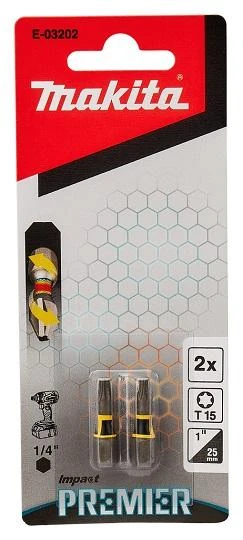 Makita Torsion sukimo antgalis (C-form), T15-25mm, 2vnt. Impact Premier E-03202 T15 • 25 mm • 1/4" • 2 Vnt
