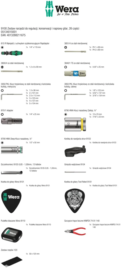 Gitarų remonto ir priežiūros rinkinys 27 vnt Wera 9100