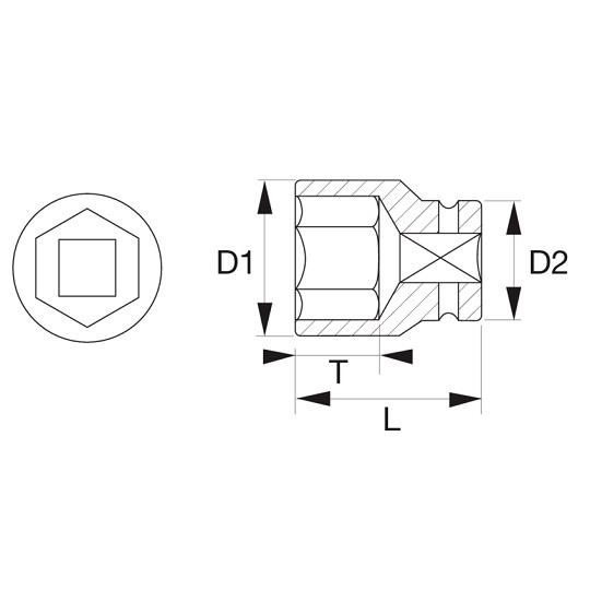 3/8 colio šešiakampė rankinė galvutė 13 mm galvutėms, Bahco [SB7400SM-13]