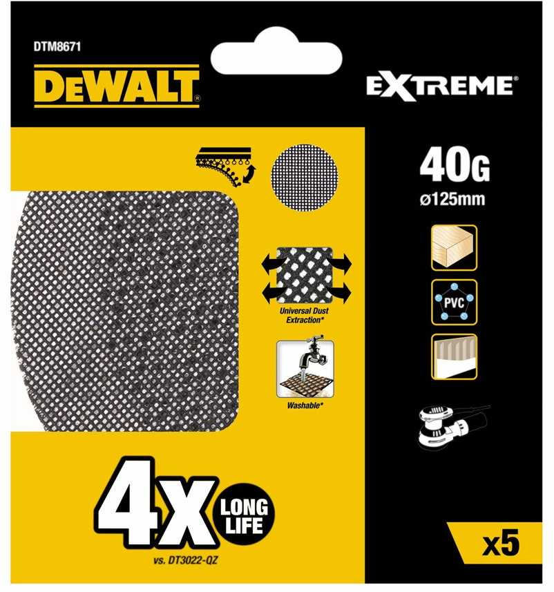 šlifavimo tinklelis 125 mm, grūdėtumas 40, 5 vnt. Ekstremalus DeWALT [DTM8671-QZ]
