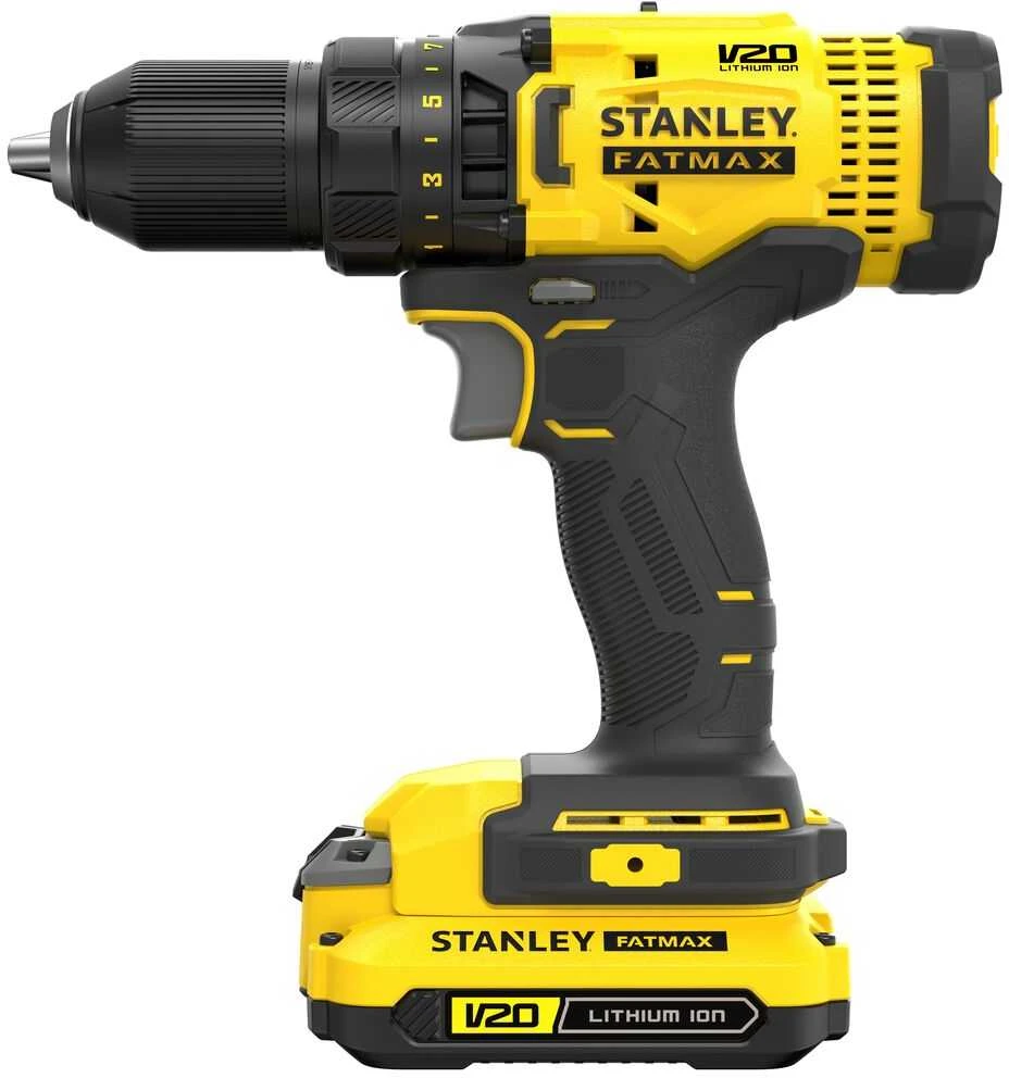 Stanley V20 akumuliatorinis gręžtuvas-suktuvas šoninis vaizdas