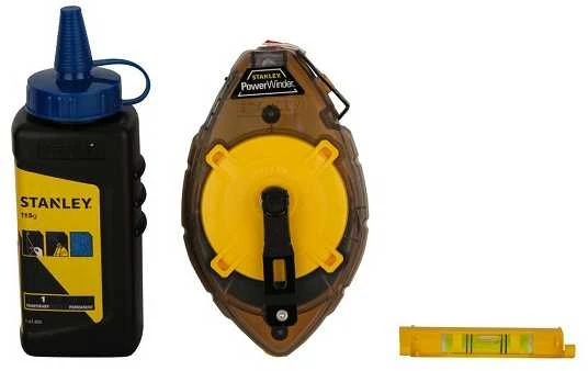 STANLEY SZNUR TRASERSKI POWERWINDER 30m + KREDA + POZIOMNICA SZNURKOWA
