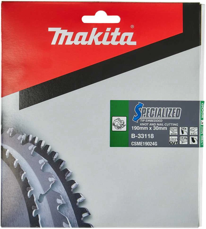 MAKITA diskinis pjūklas 190x30x24z specializuotai medienai (su vinimis ir mazgais)