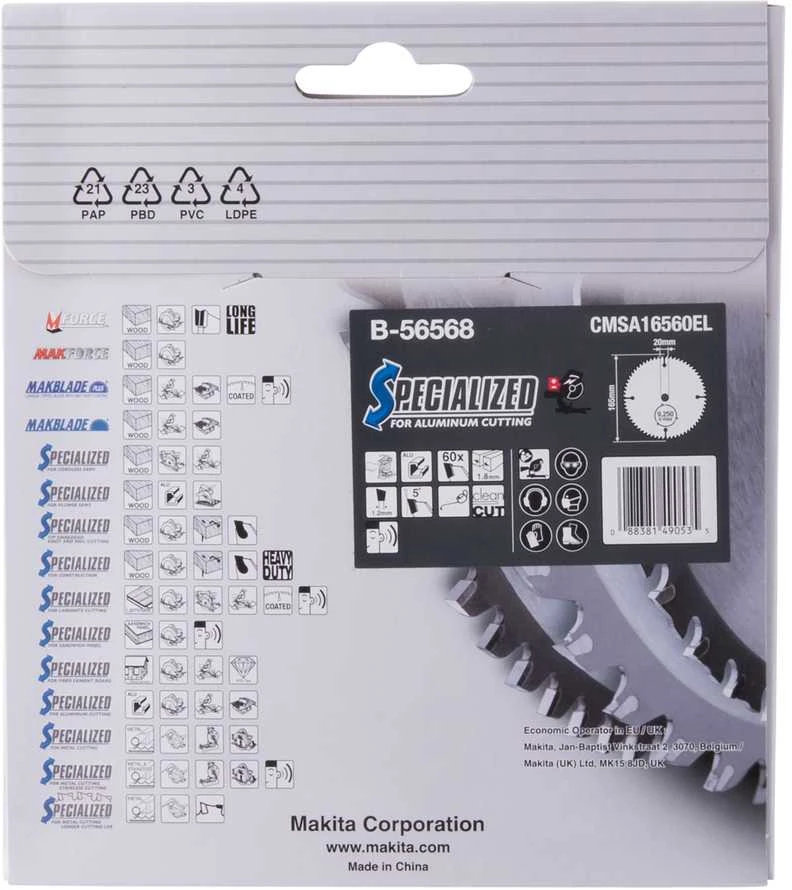 Makita B-56552 T.C.T. pjūklas 165X1.8X20mm 5° T60 SPECIALIZED aliuminio pjovimui