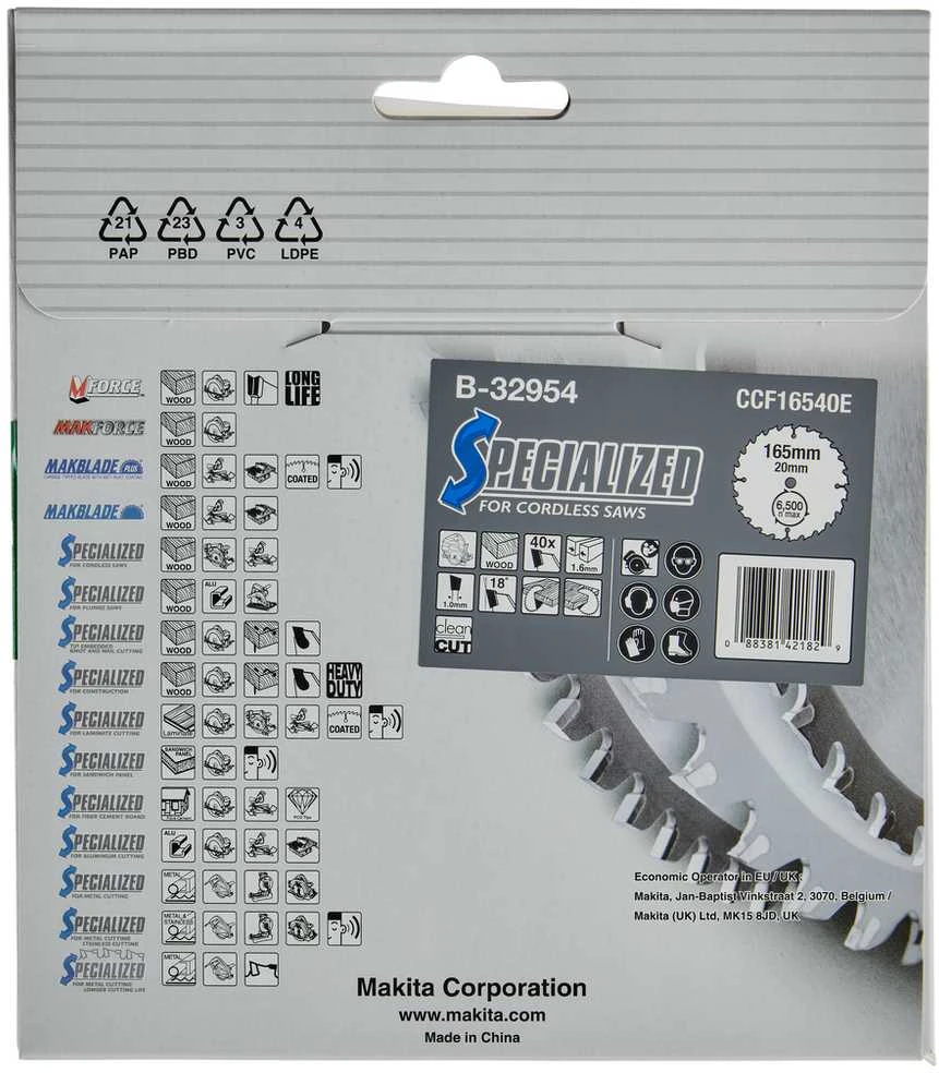 Medienos pjovimo diskas 165x20 mm 40 dantų Makita B-32954