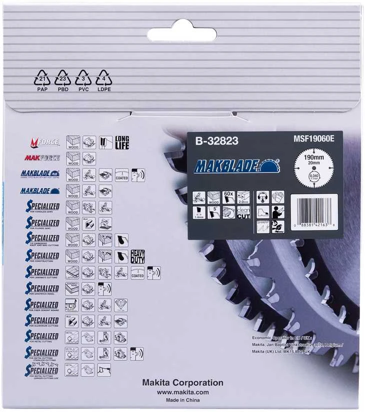 Makita B-32823 T.C.T. pjūklas 190X2X20mm 5° T60 MAKBLADE
