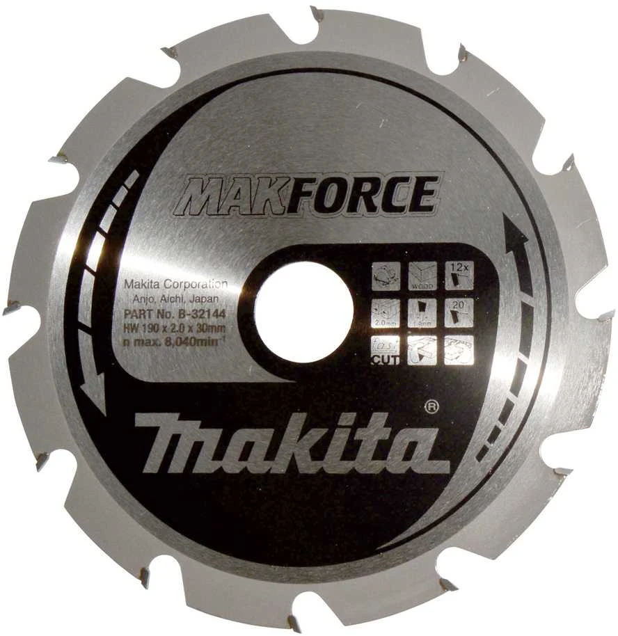 medžio pjovimo diskas, 190/30 mm, 12 dantų, Makforce, Makita [B-32144]