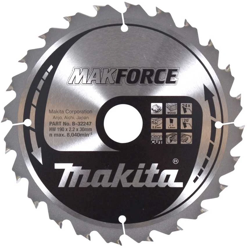 medienos pjovimo diskas, 190/30 mm, 24 dantukai, Makforce, Makita [B-32247]