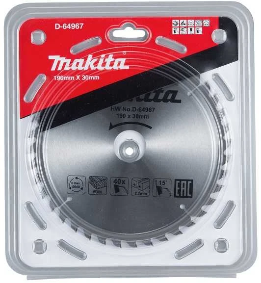 Makita D-64967 T.C.T. pjūklas 190X2.2X30mm 15° T40 Standartiniai medienai