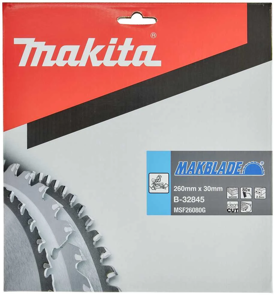 Makita T.C.T. pjūklas MAKBLADE 260X2.3X30mm 5° T80 B-32845 T.C.T • 260 x30 mm • T80 • 5° • Medienai