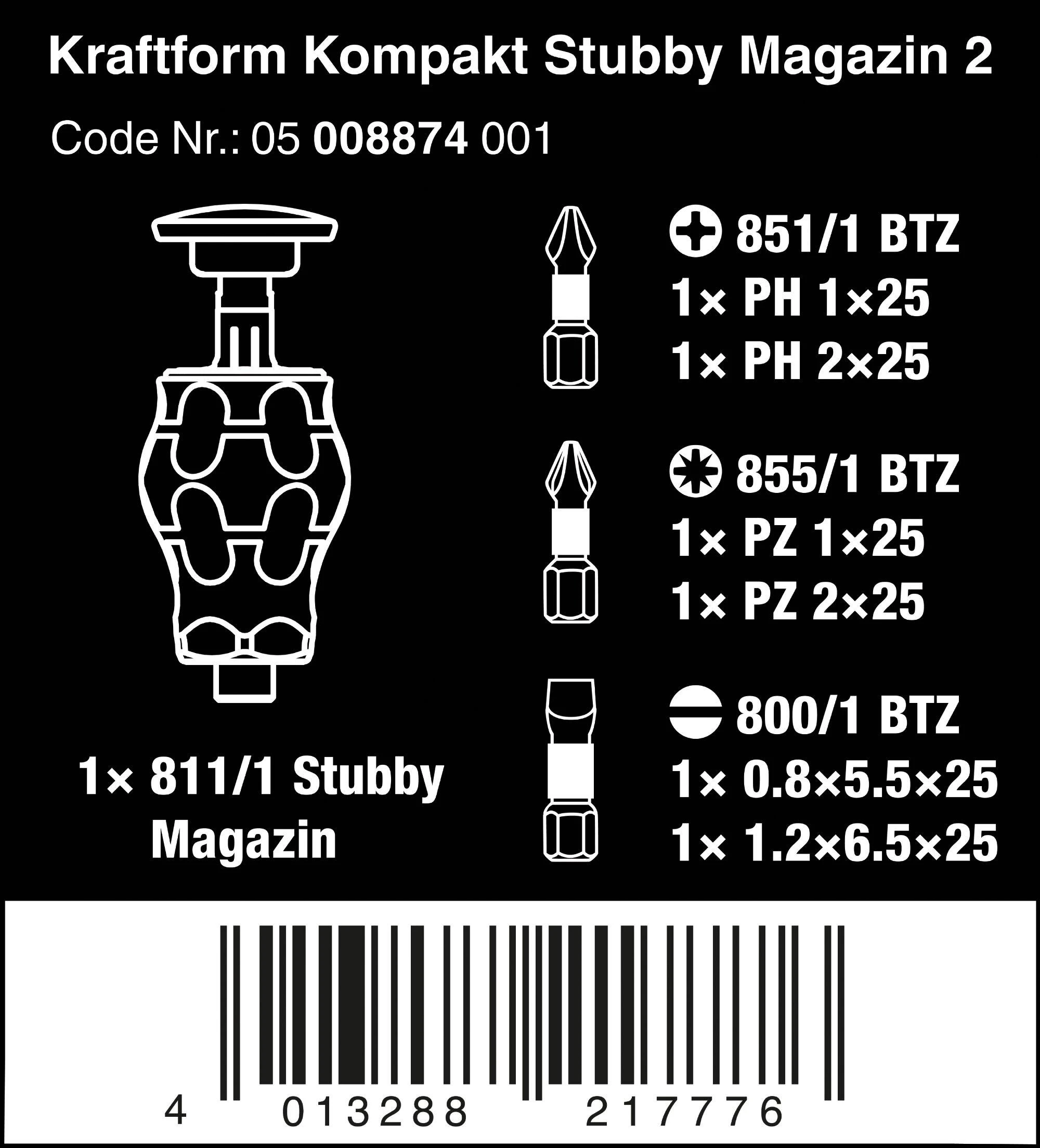 Wera Kraftform Kompakt mini atsuktuvas, su 6x PH, PZ, SL antgaliais