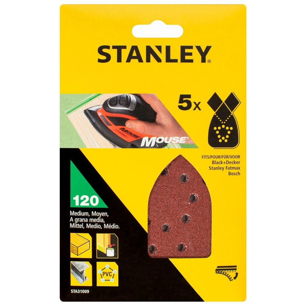„Stanley“ švitrinis popierius pelė šlifuokliui, 5 vnt. pakuotėje, 120 g.