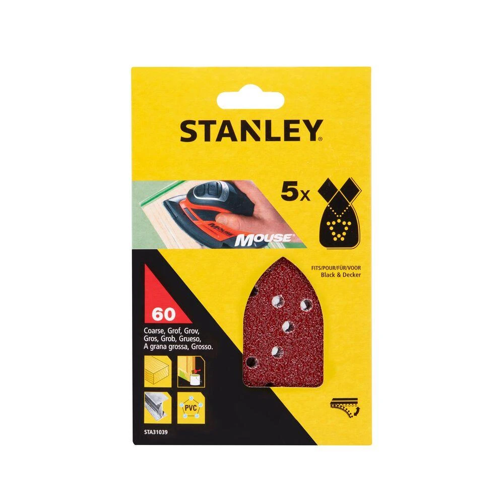 „Stanley“ švitrinis popierius pelė šlifuokliui, 5 vnt. pakuotėje, 60 g.