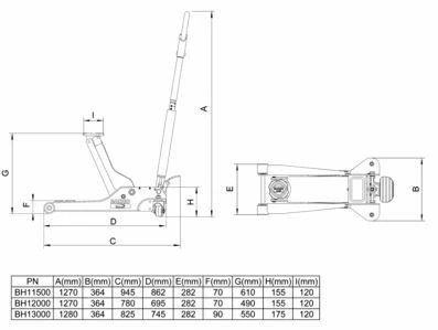 Bahco Hidraulinis keltuvas ant ratukų PRO 3t 830mm. Žemas įėjimas: min 90mm, max 552mm