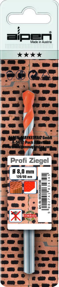 Karbido grąžtas tuščiavidurėms plytoms 6,5 mm Profi-Ziegel ALPEN [0035300650100]
