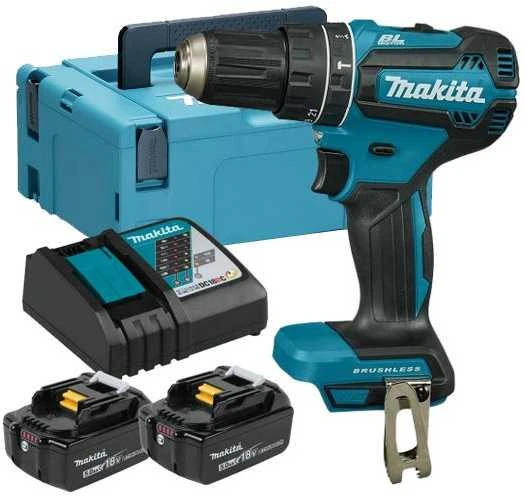 Makita DHP485RTJ Akumuliatorinis smūginis gręžtuvas, 18 V, 2x 5,0 Ah Li-ion, 50/25 Nm, 1,7kg, LED, BL-motor, MAKPACK