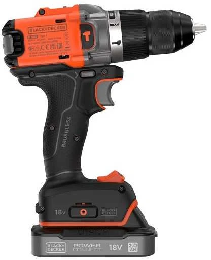 Black & Decker wiertarko-wkrętarka smūginis akumuliatorinė, 50Nm, 18V POWERCONNECT, Juodas & Decker [BLD683D1XK-QW] 2,0Ah, dėklas