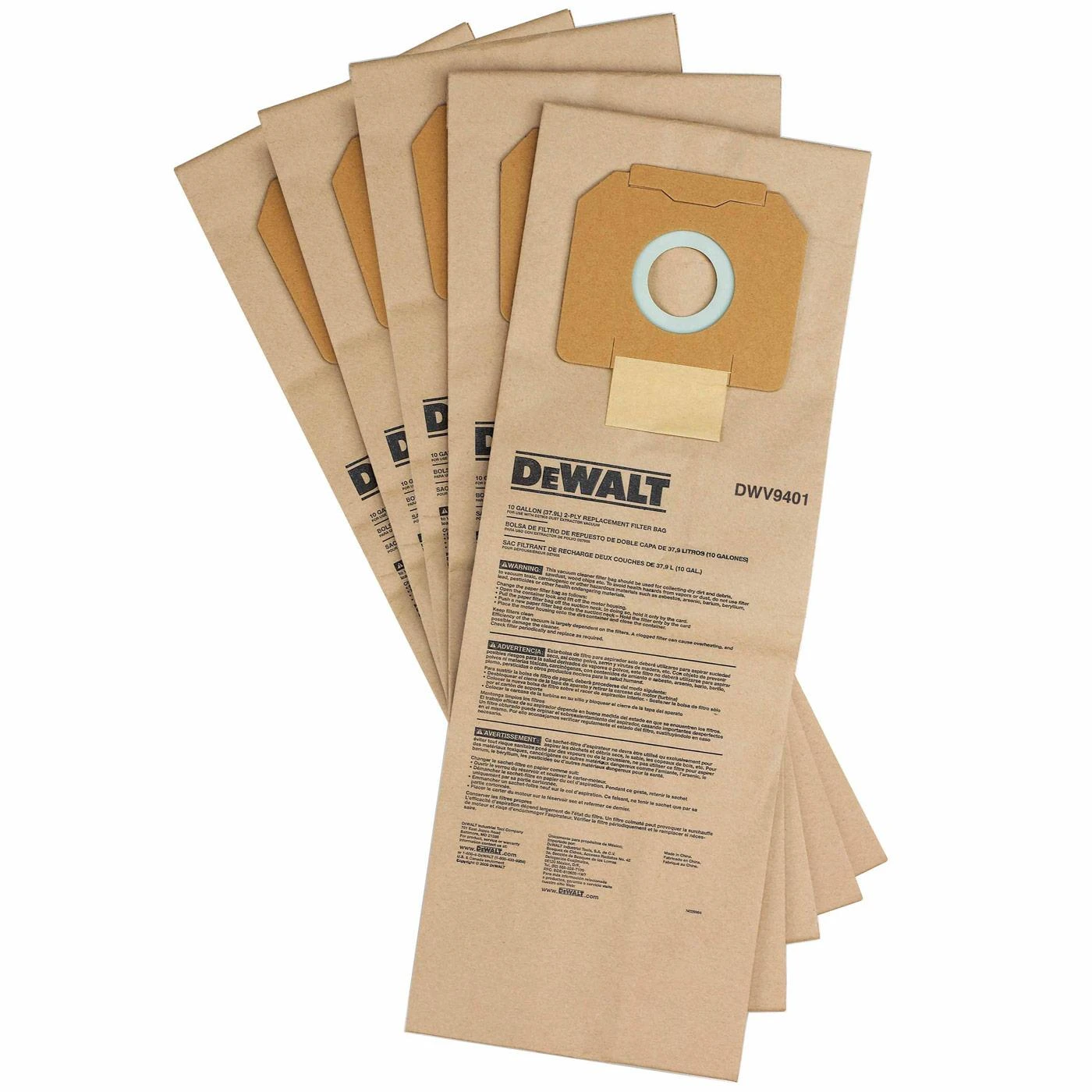 Popieriniai maišeliai dulkių siurbliui DeWalt DWV9401-XJ; 5 vnt.