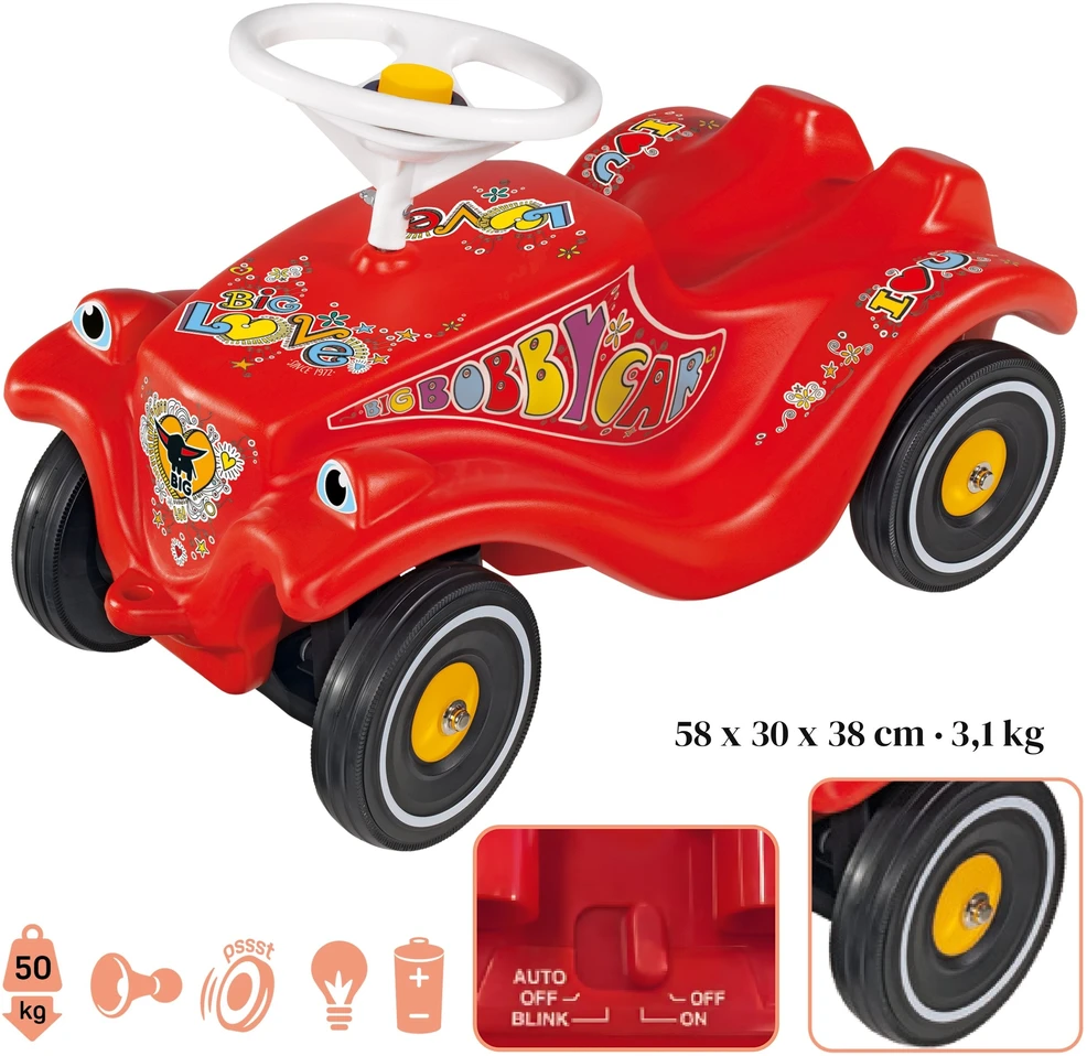 BIG Bobby Car Classic važiuoklis su garsiniu signalizatoriumi ir švytėjimu