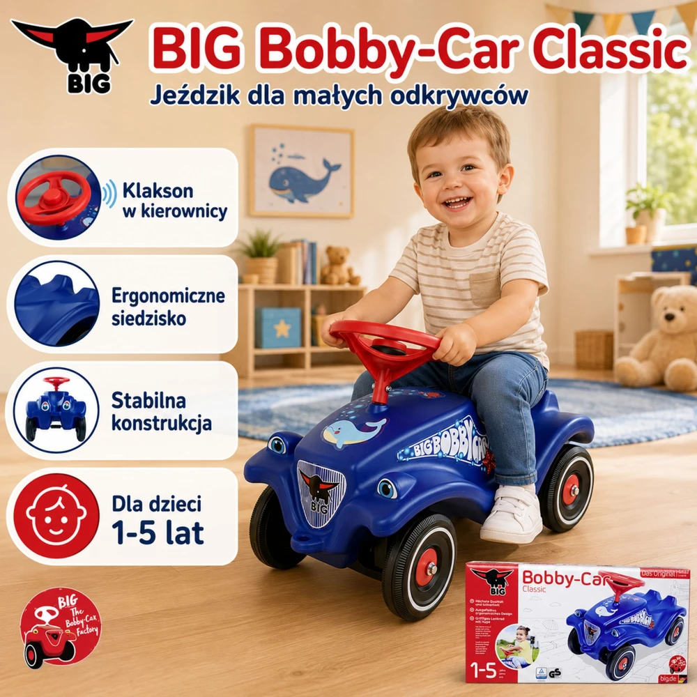 Smoby BIG Vaikiškas Automobilis Bobby Car Su Delfino Piešiniu