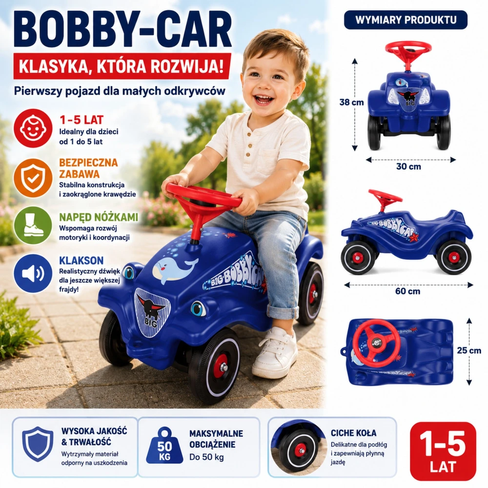 Smoby BIG Vaikiškas Automobilis Bobby Car Su Delfino Piešiniu