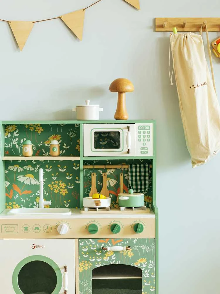 CLASSIC WORLD didelė medinė vintažinė virtuvė vaikams + aksesuarai