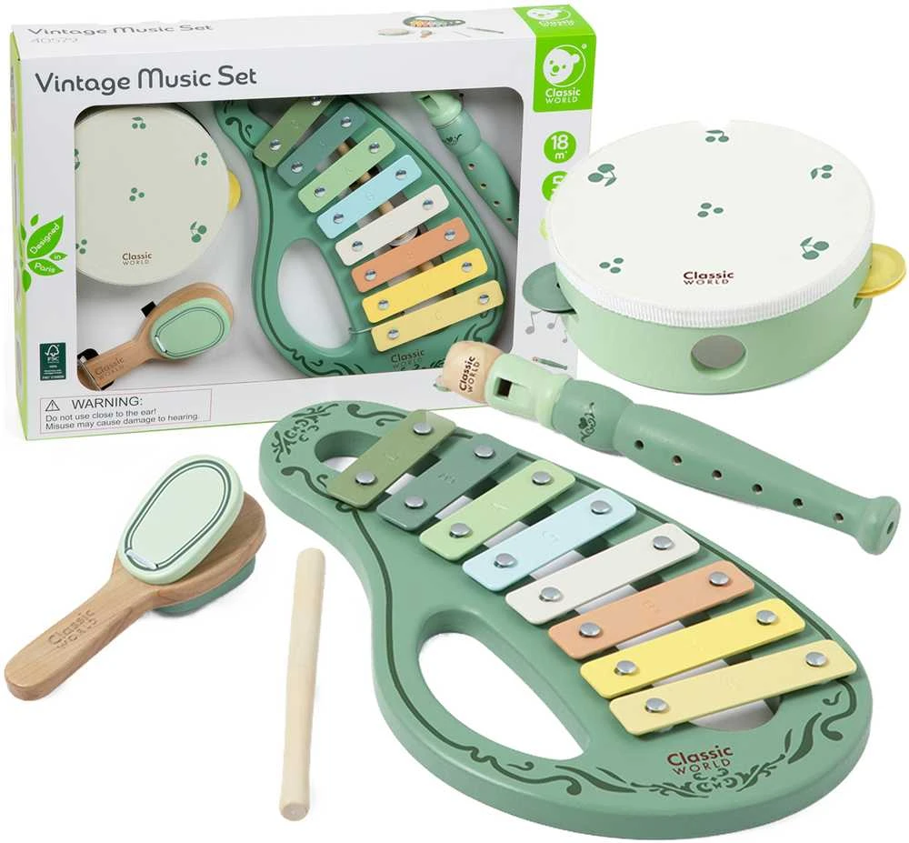 CLASSIC WORLD Wooden Vintage Musical Instrument Set 18ms+