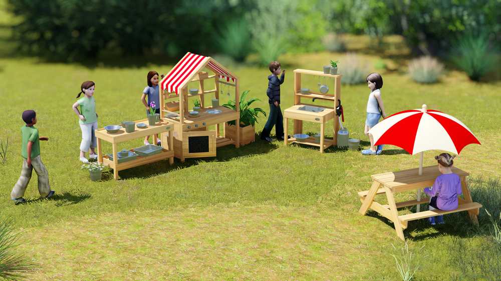 CLASSIC WORLD EDU didelė medinė virtuvė su stogo aksesuarais