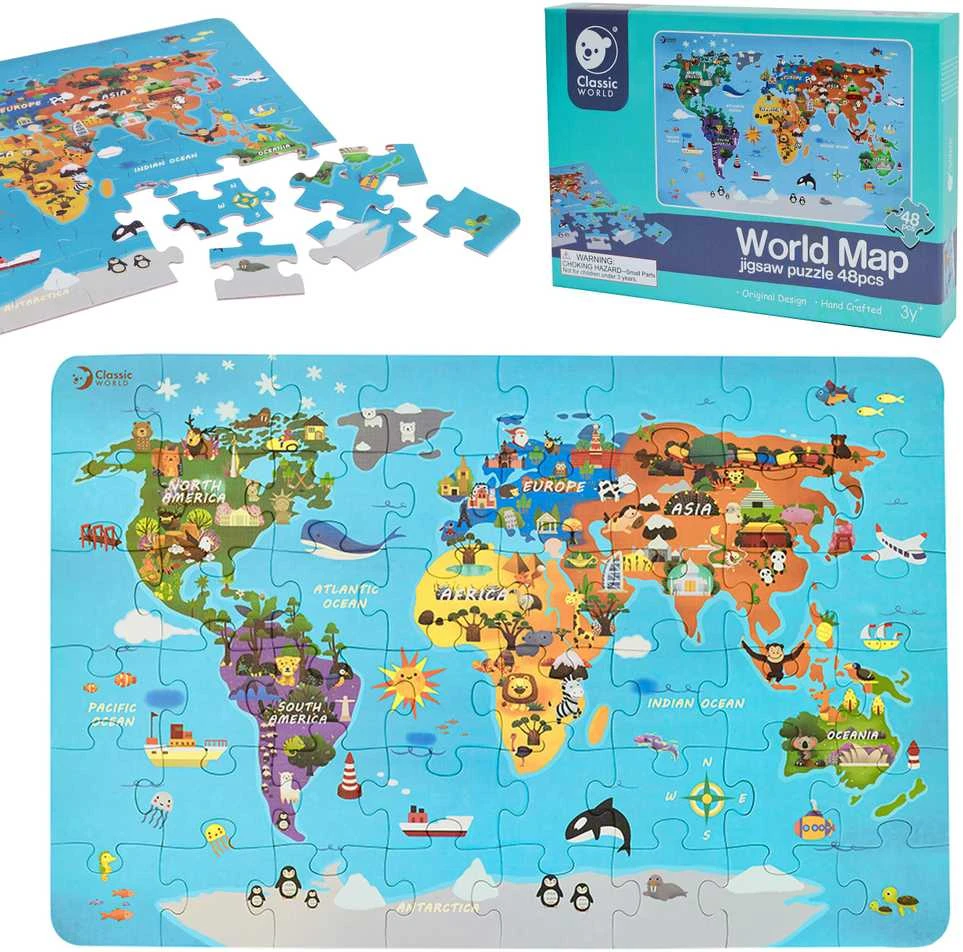 Dėlionė Classic World Klasikinis pasaulio galvosūkių žemėlapis pasaulio žemynų žemėlapis 48 EL.