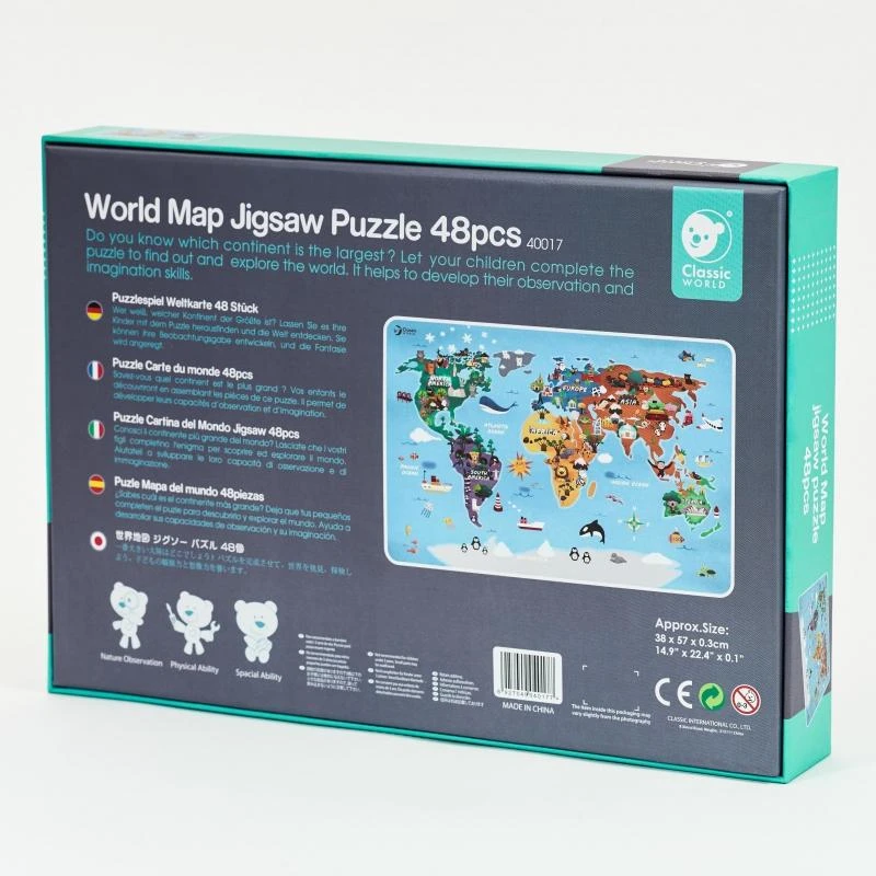 Dėlionė Classic World Klasikinis pasaulio galvosūkių žemėlapis pasaulio žemynų žemėlapis 48 EL.