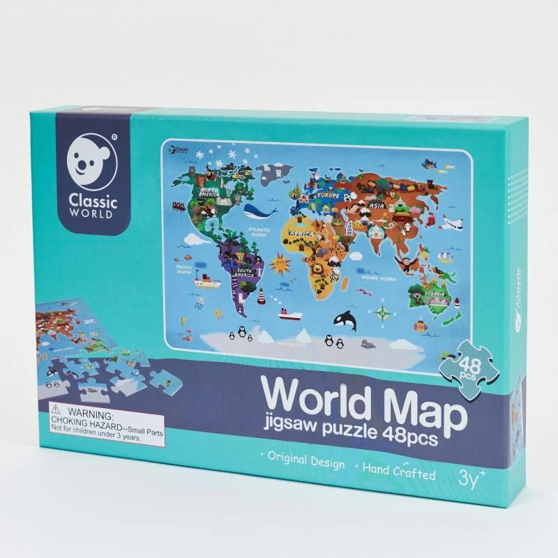 Dėlionė Classic World Klasikinis pasaulio galvosūkių žemėlapis pasaulio žemynų žemėlapis 48 EL.