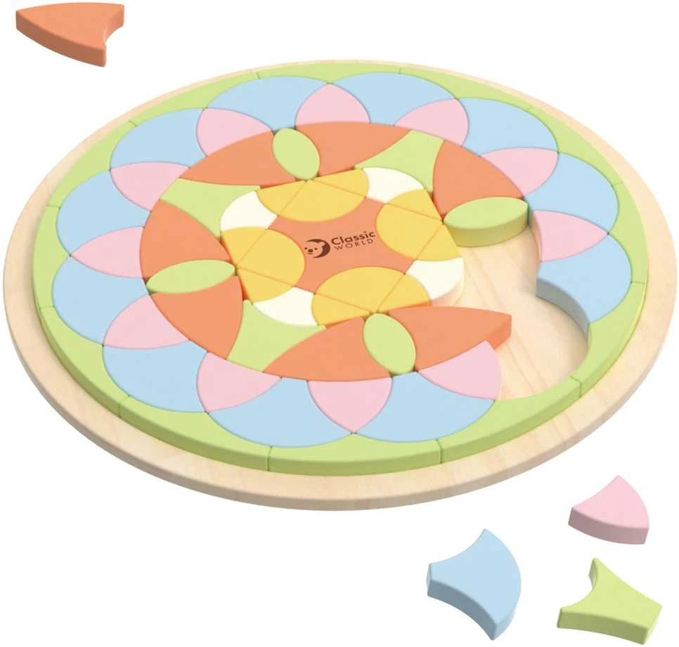 Medinė Montessori mandala dėlionė su gėlių motyvais CLASSIC WORLD