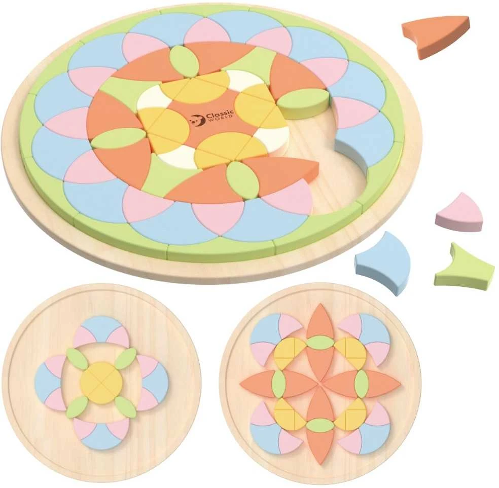 Medinė Montessori mandala dėlionė su gėlių motyvais CLASSIC WORLD