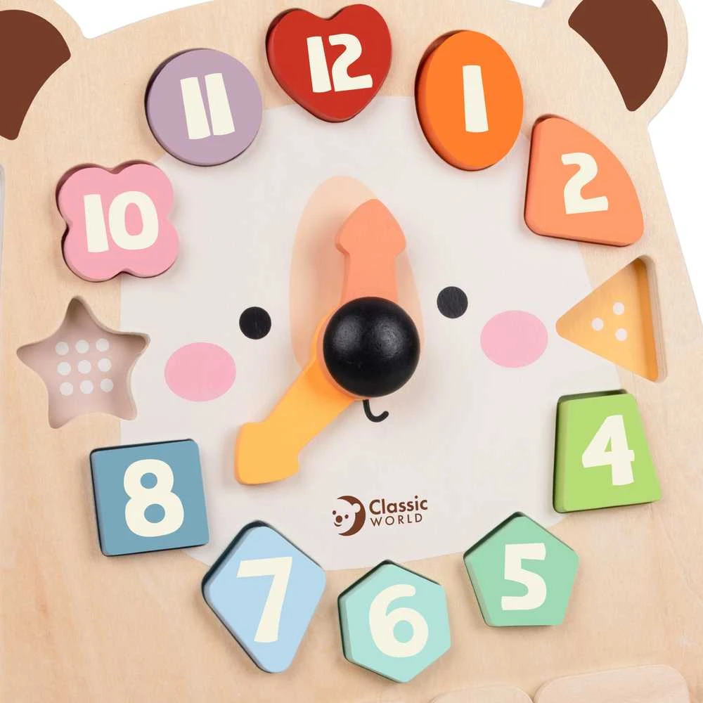 CLASSIC WORLD medinis meškiuko laikrodis Montessori 3in1