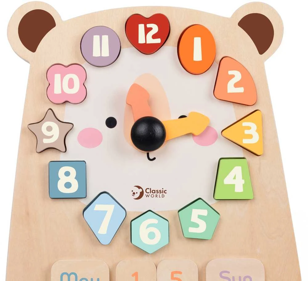 CLASSIC WORLD medinis meškiuko laikrodis Montessori 3in1