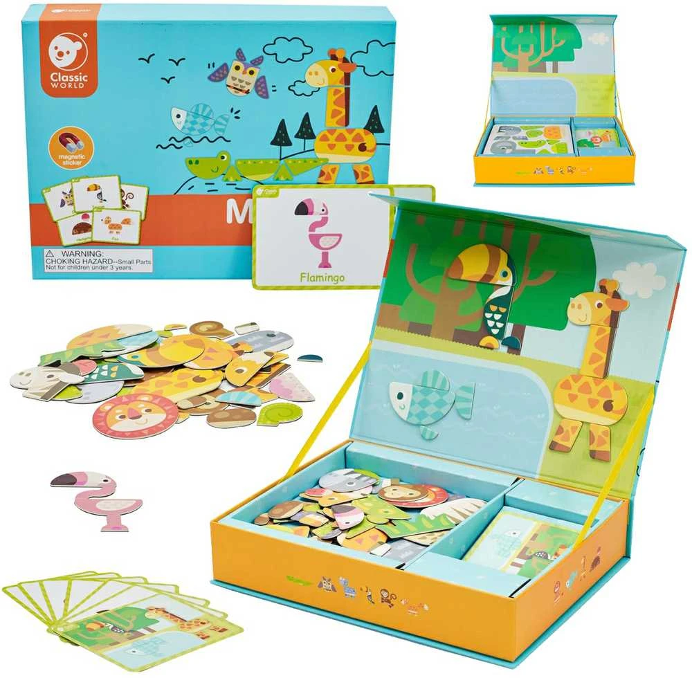 Žaislinė Lavinamoji medinė magnetinė dėlionė, 60 vnt., CLASSIC WORLD