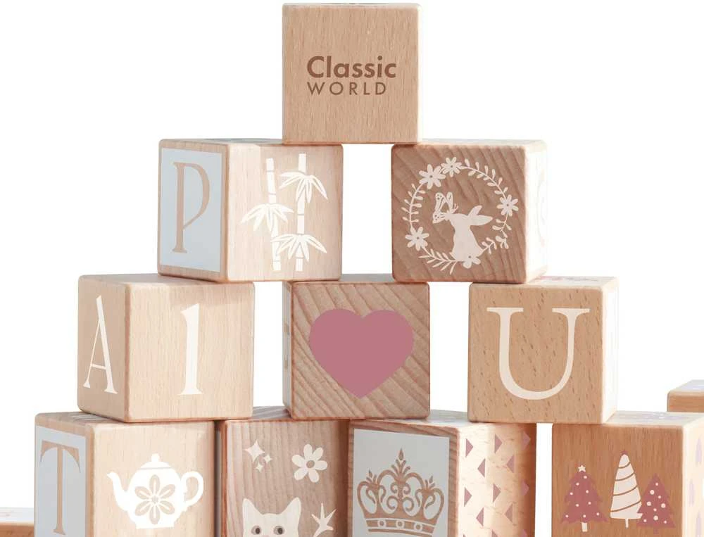 Classic World Klasikinis pasaulis medinis pasteliniai blokai galvosūkių mokymosi raidės 29 modelių laiškai 29 el.