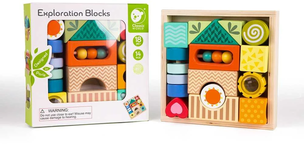 Medinės sensorinės kaladėlės su 7 funkcijomis CLASSIC WORLD Montessori