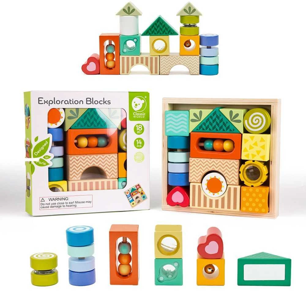 Medinės sensorinės kaladėlės su 7 funkcijomis CLASSIC WORLD Montessori