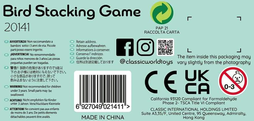 CLASSIC WORLD Edukacinė Žaislai Klockai Paukščių 23 el.