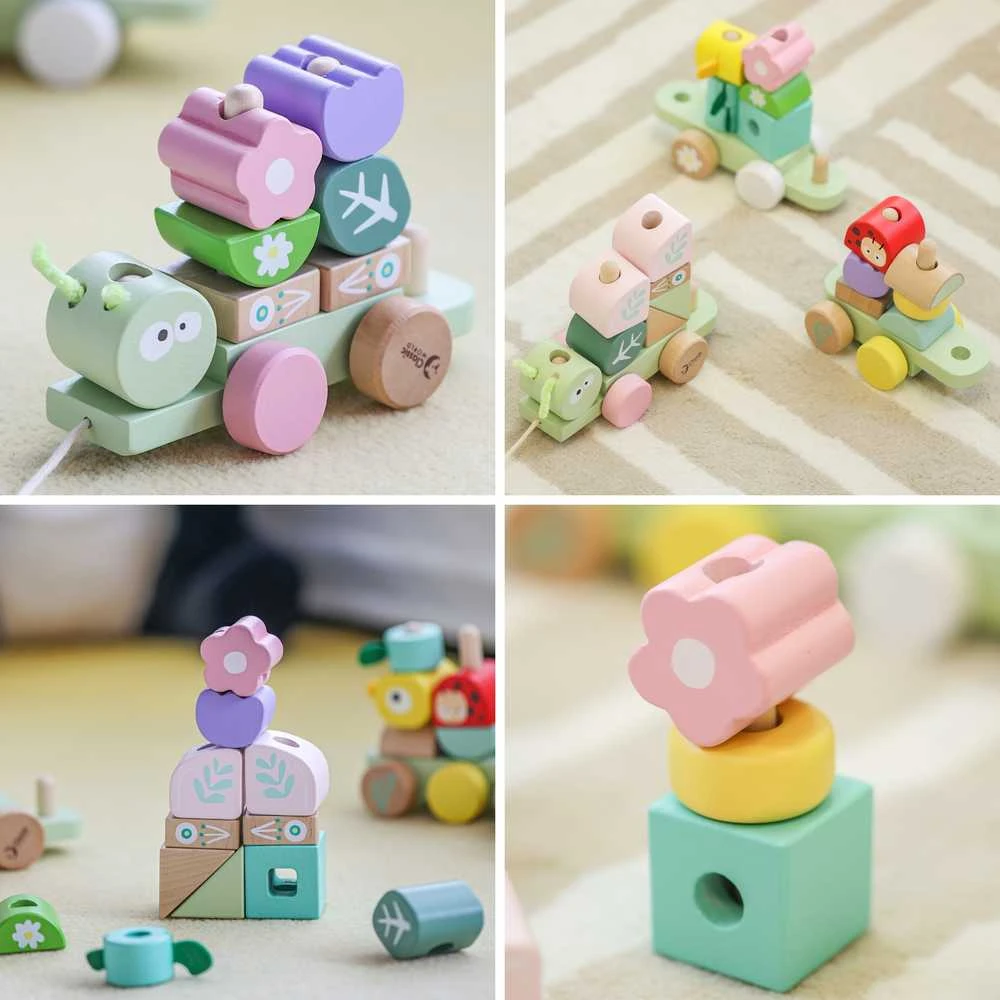 Classic World medinė Montessori Gąsienicos traukinys su 27 detalėmis