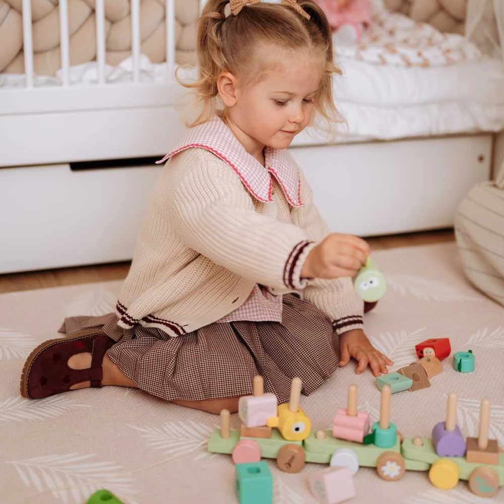 Classic World medinė Montessori Gąsienicos traukinys su 27 detalėmis