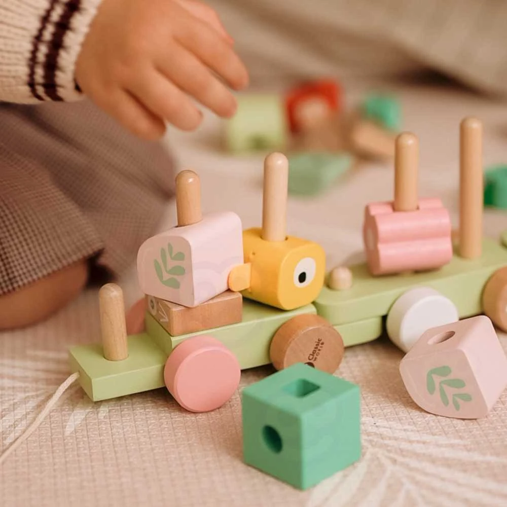 Classic World medinė Montessori Gąsienicos traukinys su 27 detalėmis