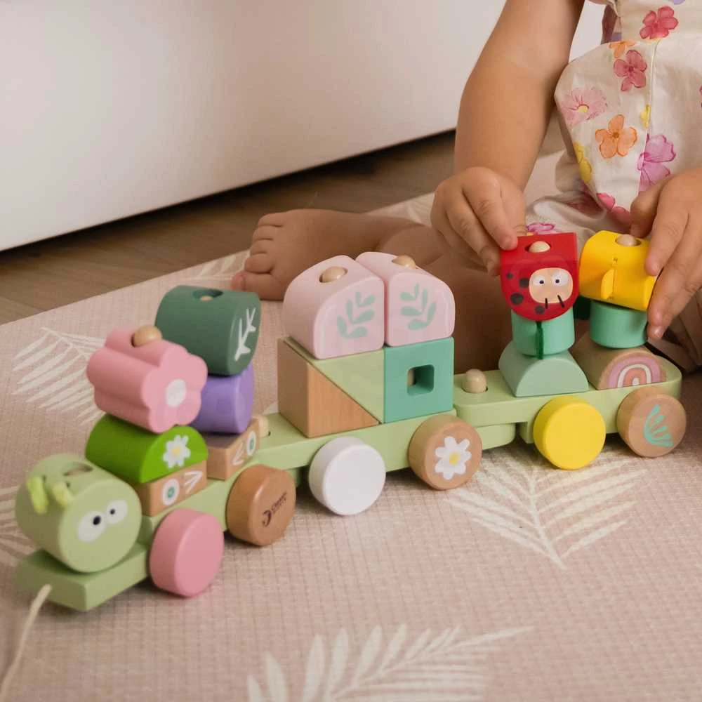 Classic World medinė Montessori Gąsienicos traukinys su 27 detalėmis