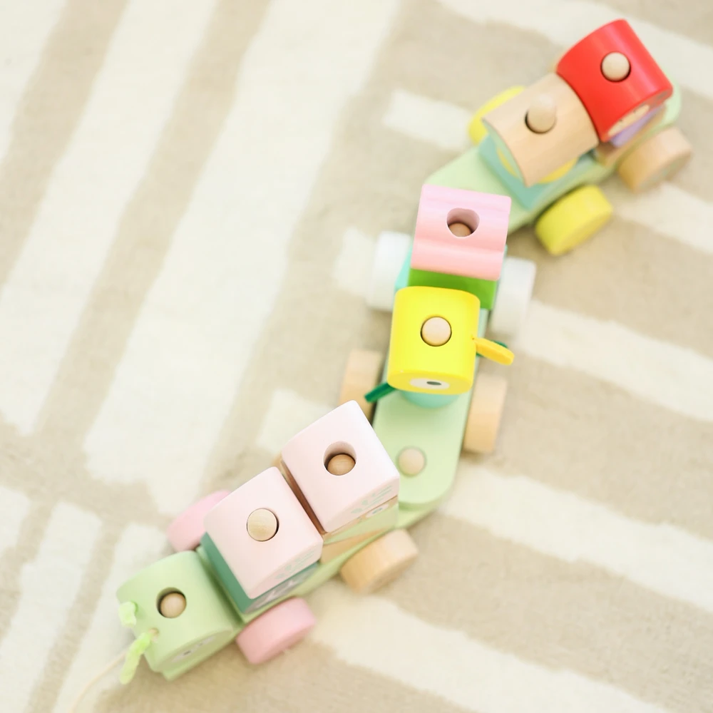 Classic World medinė Montessori Gąsienicos traukinys su 27 detalėmis