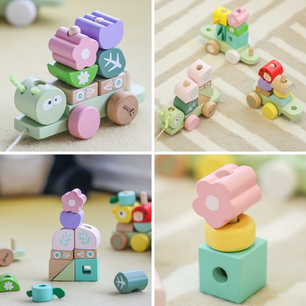 Classic World medinė Montessori Gąsienicos traukinys su 27 detalėmis