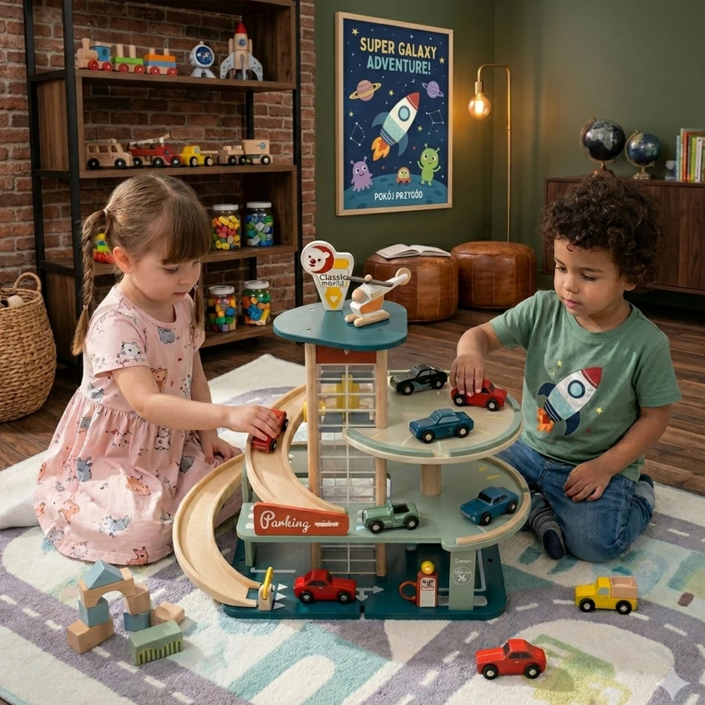 CLASSIC WORLD Automobilių Garažas su Helikopteriu ir Dystiburatoriumi
