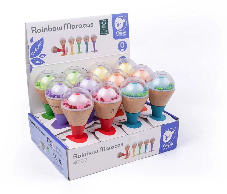 Multistore CLASSIC WORLD CW40527 Rattle 2in1 medinis vaivorykštės instrumentas Maracas 1 vnt.