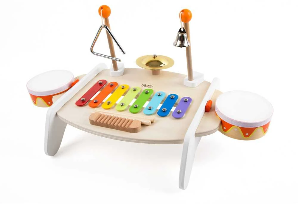 Classic World Klasikinis pasaulis komplektuoja muzikos instrumentus vaikams ksilofonas tarker cymbals būgnų plokštelių plokštelių trikampio trikampio varpas 9 el.